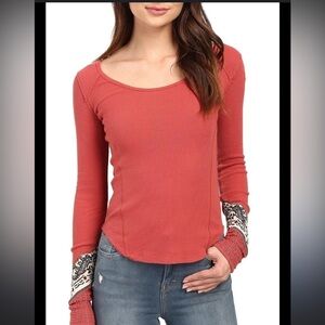 We The Free Red Bandanna Cuff Thermal Top